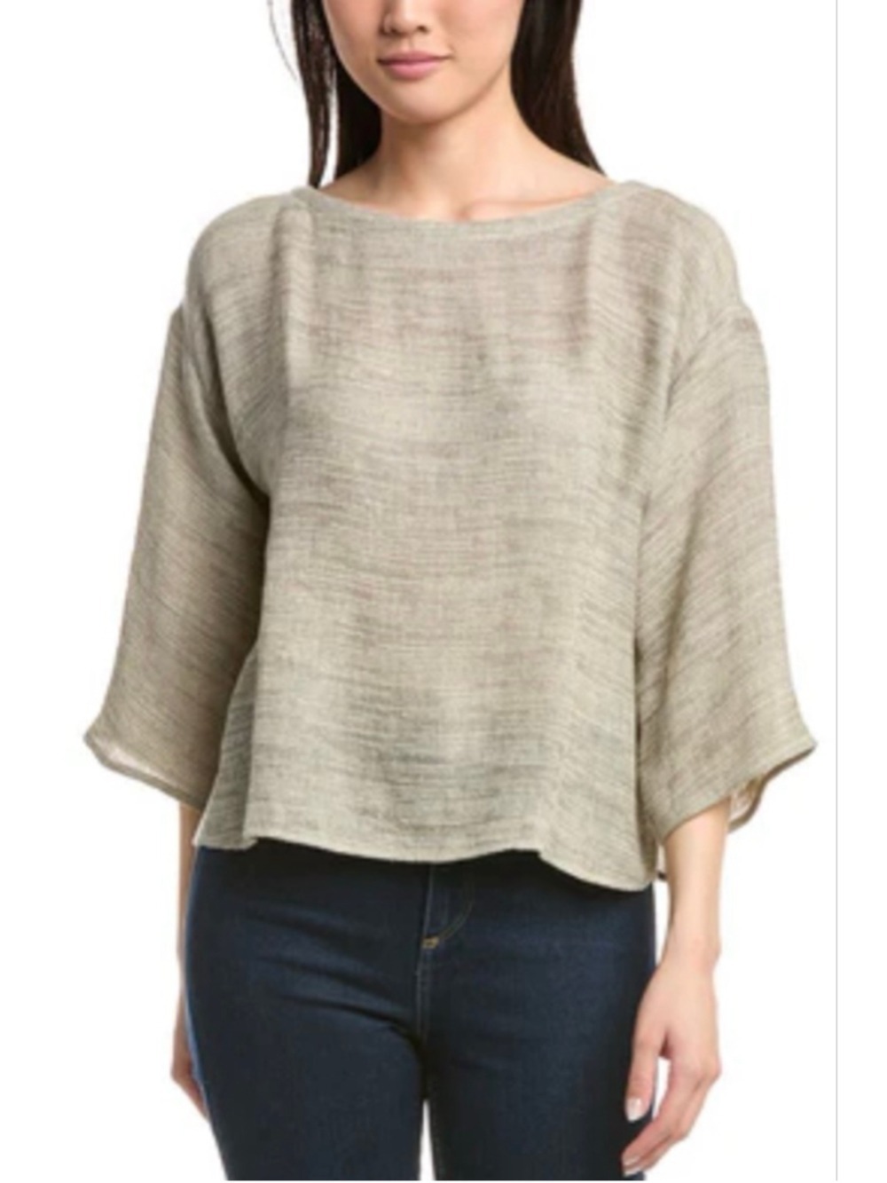NWT Eileen Fisher Linen Blend Bateau Neck Top in Beige XL